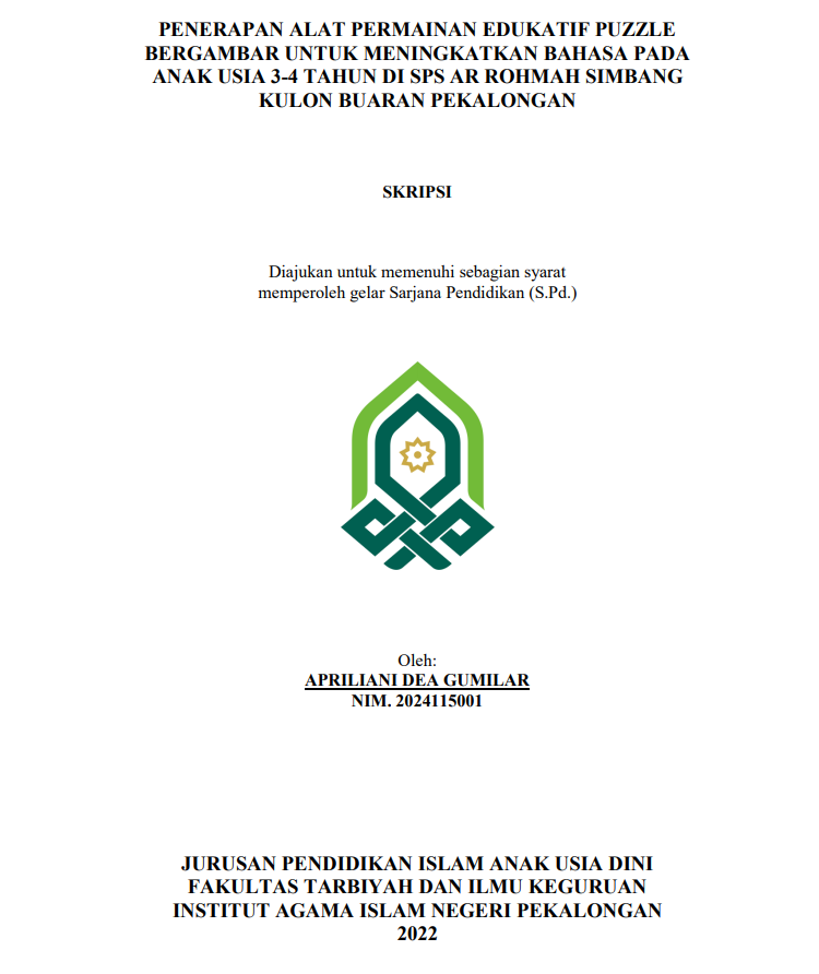 Image of Penerapan Alat Permainan Edukatif Puzzle Bergambar Untuk Meningkatkan Bahasa Pada Anak Usia 3-4 Tahun Di SPS Ar Rohmah Simbang Kulon Buaran Pekalongan