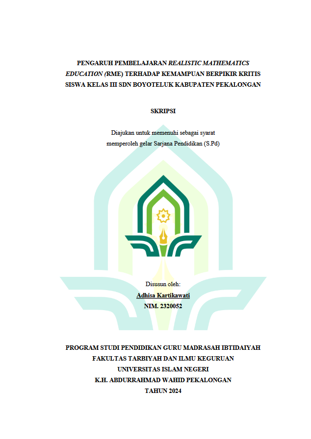 Image of Pengaruh Pembelajaran Realistic Mathematics Education (RME) Terhadap Kemampuan Berpikir Kritis Siswa Kelas III SDN Boyoteluk Kabupaten Pekalongan