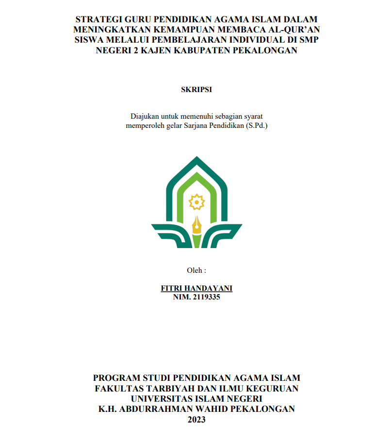 Image of Strategi Guru Pendidikan Kemampuan Membaca Al-qur'an Siswa Melalui Pembelajaran Individual di SMP Negeri 2 Kajen Kabupaten Pekalongan