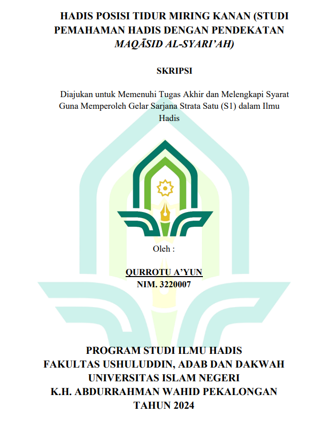 Image of Hadis Posisis Tidur Miring Kanan (Studi Pemahaman Hadis Dengan Pendekatan Maqasid Al-Syari'ah)