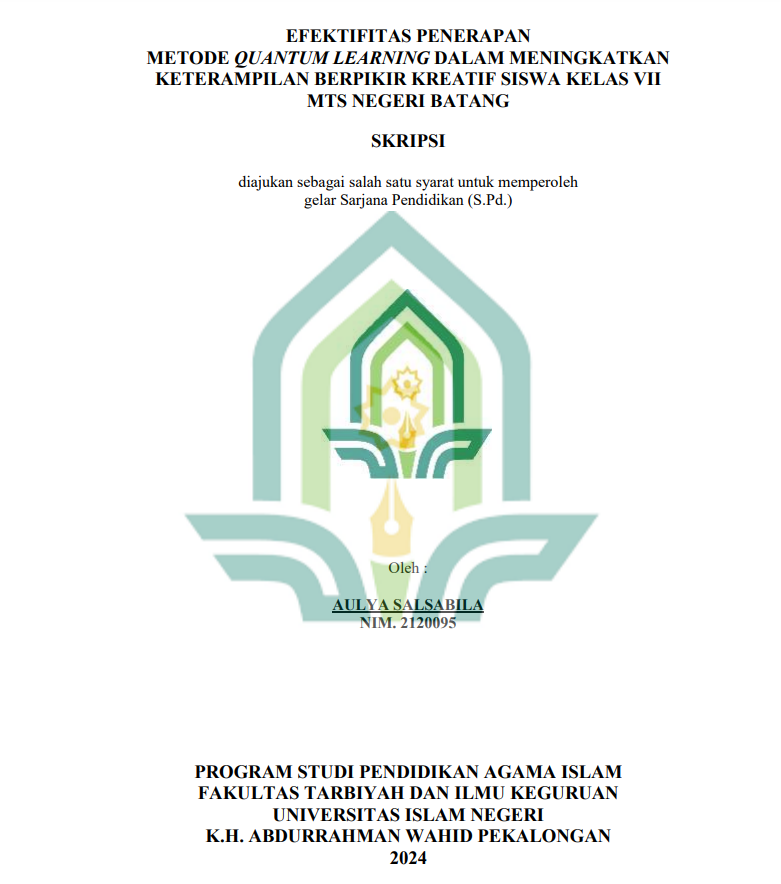 Image of Efektifitas Penerapan Metode Quantum Learning Dalam Meningkatkan Keterampilan Berpikir Kreatif Siswa Kelas VII MTS Negeri Batang