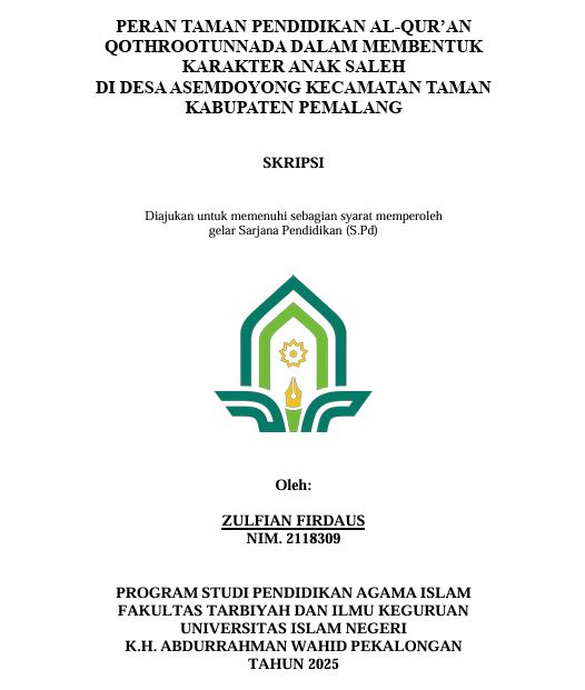 Image of Peran Taman Pendidikan Al-Qur'an Qothrootunnada Dalam Membentuk Karakter Anak Saleh Di Desa Asemdoyong Kecamatan Taman Kabupaten Pemalang