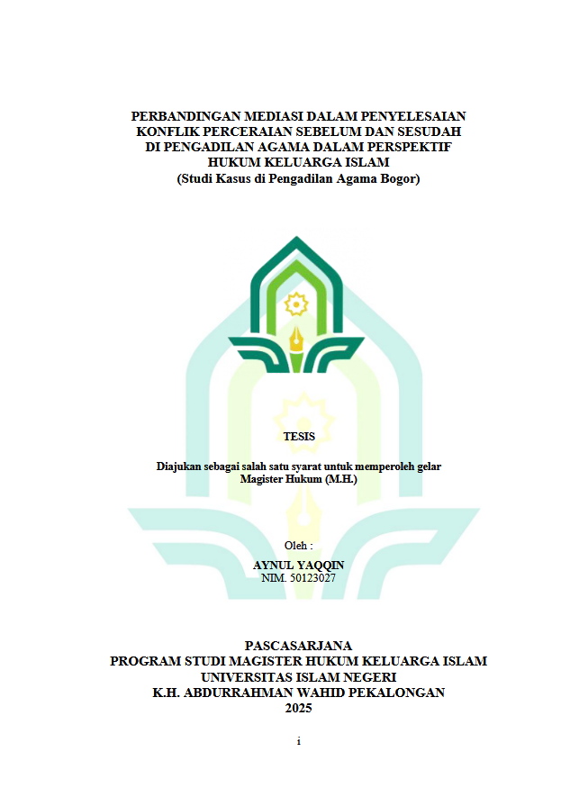 Image of Perbandingan Mediasi Dalam Penyelesaian Konflik Perceraian Sebelum Dan Sesudah Di Pengadilan Agama Dalam Perspektif Hukum Keluarga Islam (Studi Kasus Di Pengadilan Agama Bogor)