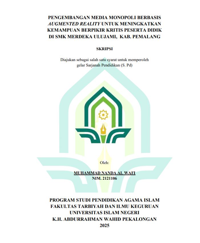 Image of Pengembangan Media Monopoli Berbasis Augmented Reality Untuk Meningkatkan Kemampuan Berpikir Kritis Peserta Didik di SMK Merdeka Ulujami, Kab. Pemalang