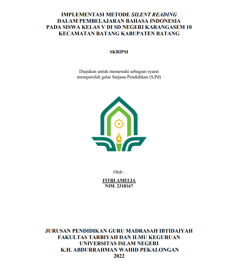 Image of Implementasi Metode Silent Reading dalam Pembelajaran Bahasa Indonesia pada Siswa Kelas V di SD Negeri Karangasem 10 Kecamatan Batang Kabupaten Batang