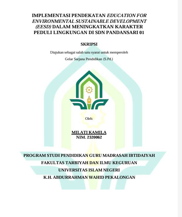 Image of Implementasi Pendekatan Education For Environmental Sustainbale Development (EESD) Dalam Meningkatkan Karakter Peduli Lingkungan Di SDN Pandasari 01