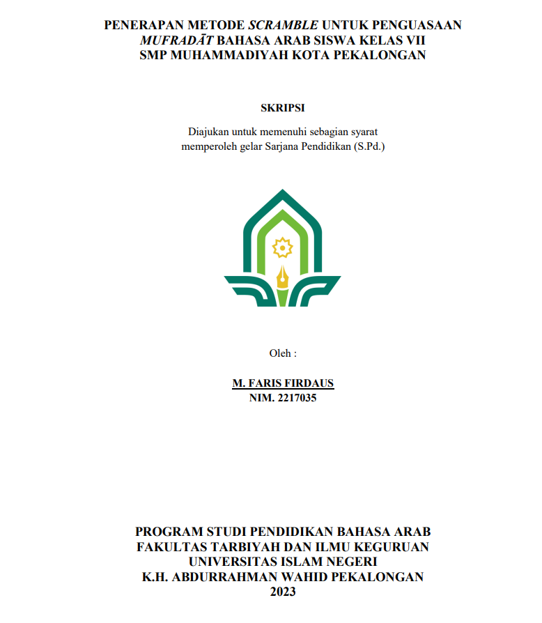 Image of Penerapan Metode Scramble untuk Penguasaan Mufradat Bahasa Arab Siswa Kelas VII SMP Muhammadiyah Kota Pekalongan