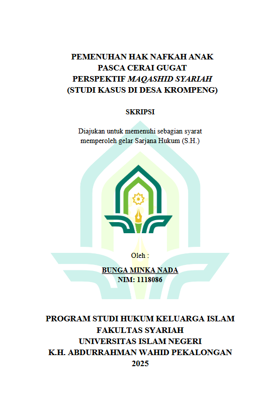 Image of Pemenuhan Hak Nafkah Anak Pasca Cerai Gugat Perspektif Maqashid Syariah (Studi Kasus Di Desa Krompeng)