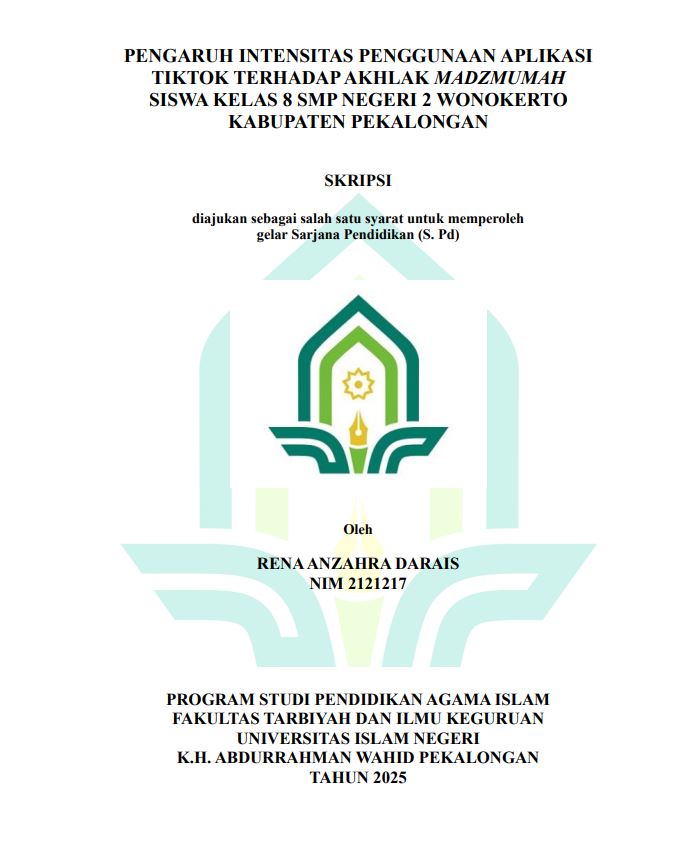 Image of Pengaruh Intensitas Penggunaan Aplikasi Tiktok Terhadap Akhlak Madzmumah Siswa Kelas 8 SMP Negeri 2 Wonokerto kabupaten Pekalongan
