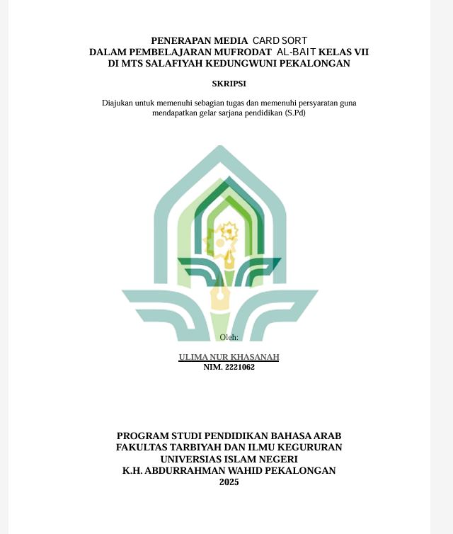 Image of Penerapan Media Card Sort Dalam Pembelajaran Mufrodat Ai-Bait Kelas VII di MTS Salafiyah Kedungwuni Pekalongan