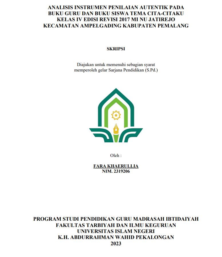 Image of Analisis Instrumen Penilaian Autentik Pada Buku Guru Dan Buku Siswa Tema Cita-Citaku Kelas IV Edisi Revisi 2017 MI NU Jatirejo Kecamatan Ampelgading Kabupaten Pemalang