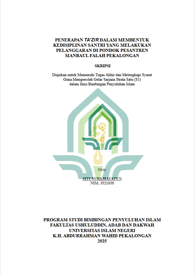 Image of Penerapan Ta'zir Dalam Membentuk Kedisiplinan Santri Yang Melakukan Pelanggaran Di Pondok Pesantren Manbaul Falah Pekalongan