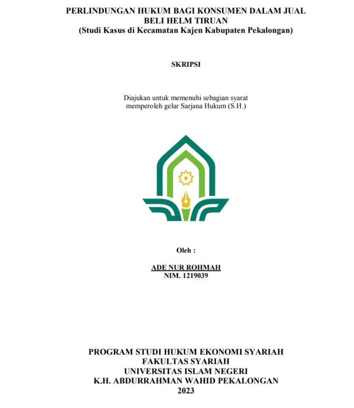 Image of Perlindungan Hukum bagi Konsumen dalam Jual Beli Helm Tiruan (Studi Kasus di Kecamatan Kajen Kabupaten Pekalongan)