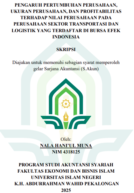 Image of Pengaruh Pertumbuhan Perusahaan, Ukuran Perusahaan, dan Profitabilitas Terhadap Nilai Perusahaan Pada Perusahaan Sektor Transportasi Dan Logistik yang Terdaftar di Bursa Efek Indonesia