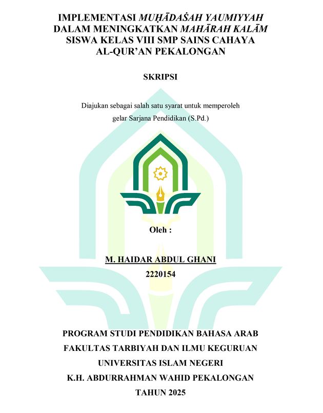 Image of Implementasi Muhasah Yaumiyyah Dalam Meningktakan Maharah Kalam Siswa Kelas VIII SMP Sains Cahaya Al-Qur'an Pekalongan