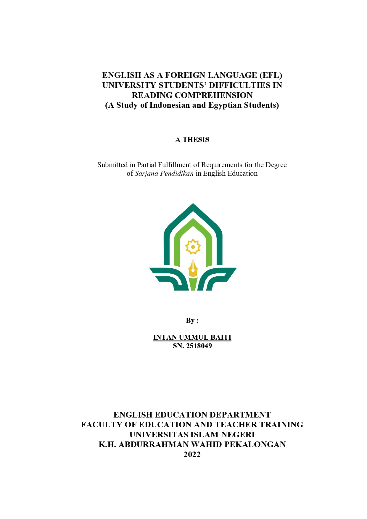 Image of English as a foreign language (EFL) university students’ difficulties in reading comprehension (a study of Indonesian and Egyptian students)