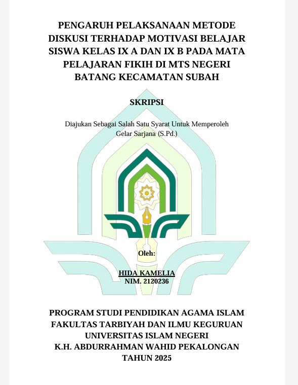 Image of Pengaruh Pelaksanaan Metode Diskusi Terhadap Motivasi Belajar Siswa Kelas IX A Dan IX B Pada Mata Pelajaran Fiqih Di MTS Negeri Batang Kecamatan Subah