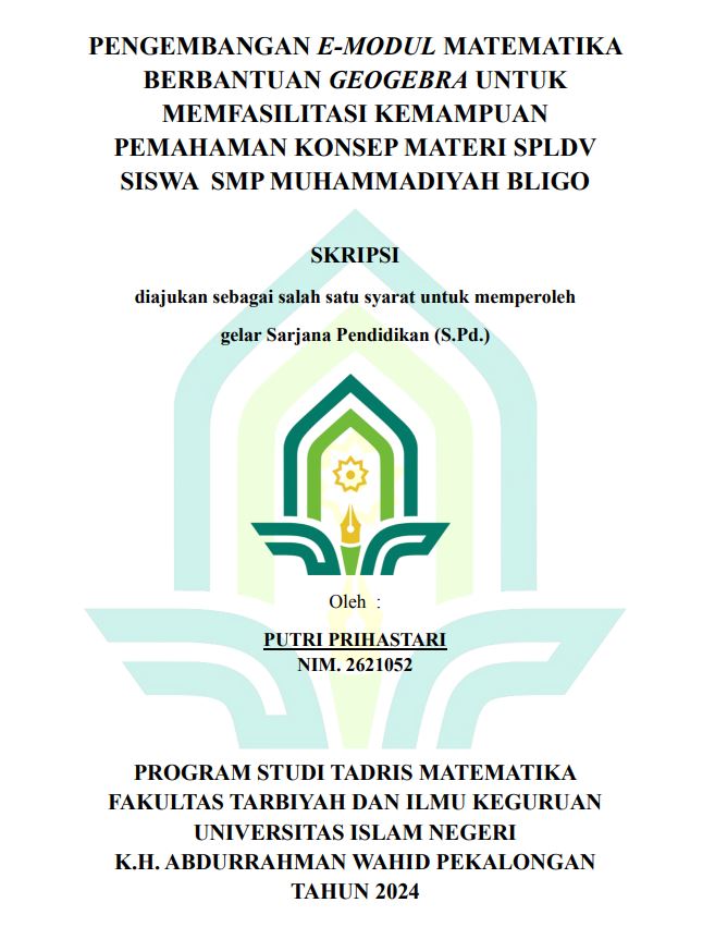 Image of Pengembangan E-Modul Matematika Berbantuan Geogebra Untuk Memfasilitasi Kemamouan Pemahaman Konsep Materi SPLDV Siswa SMP Muhammadiyah Bligo
