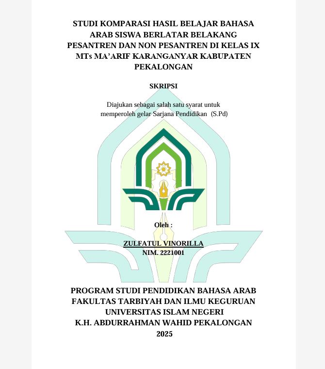 Image of Studi Komparasi Hasil Belajar Bahasa Arab Siswa Berlatar Belakang Pesantren Dan Non Pesantren Di Kelas IX MTs Ma'arif Karanganyar Kabupaten Pekalongan