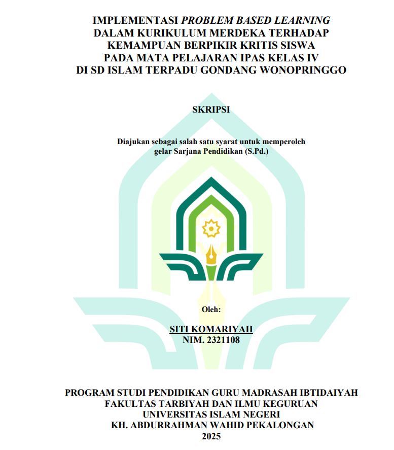 Image of Implementasi Problem Based Learning Dalam Kurikulum Merdeka Terhadap Kemampuan Berpikir Kritis Siswa Pada Mata Pelajaran IPAS Kelas IV Di SD Islam Terpadu Gondang Wonopringgo