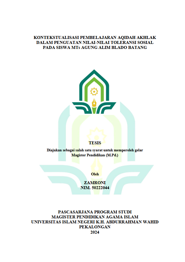 Image of Kontekstualisasi Pembelajaran Aqidah Akhlak Dalam Penguatan Nilai-Nilai Toleransi Sosial Pada MTS Agung Alim Blado Batang