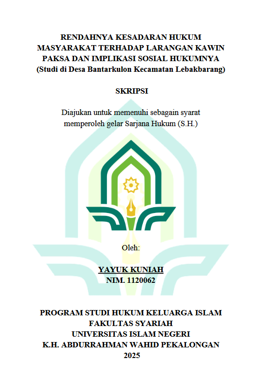 Image of Rendahnya Kesadaran Hukum Masyarakat Terhadap Larangan Kawin Paksa Dan Implikasi Sosial Hukumnya (Studi Di Desa Bantarkulon Kecamatan Lebakbarang)