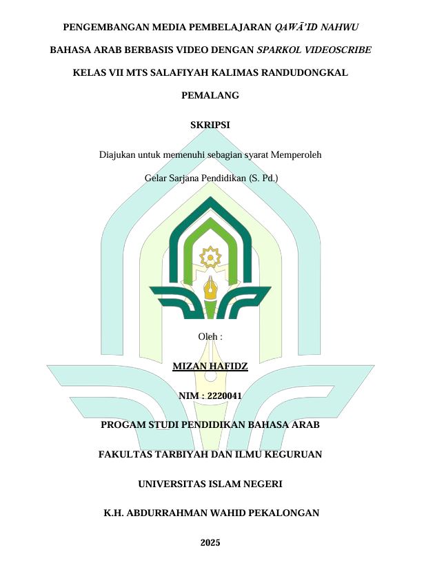 Image of Pengembangan Media Pembelajaran Qawa'id Nahwu Bahasa Arab Berbasis Video Dengan Sparkol Videoscribe Kelas VII MTS Salafiyah Kalimas Randudongkal Pemalang