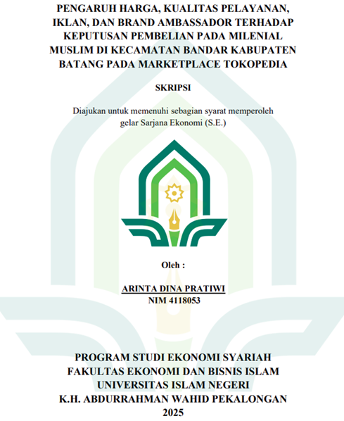 Image of Pengaruh Harga, Kualitas Pelayanan, Iklan, dan Brand Ambassador Terhadap Keputusan Pembelian pada Milenial Muslim di Kecamatan Bandar Kabupaten Batang pada Marketplace Tokopedia