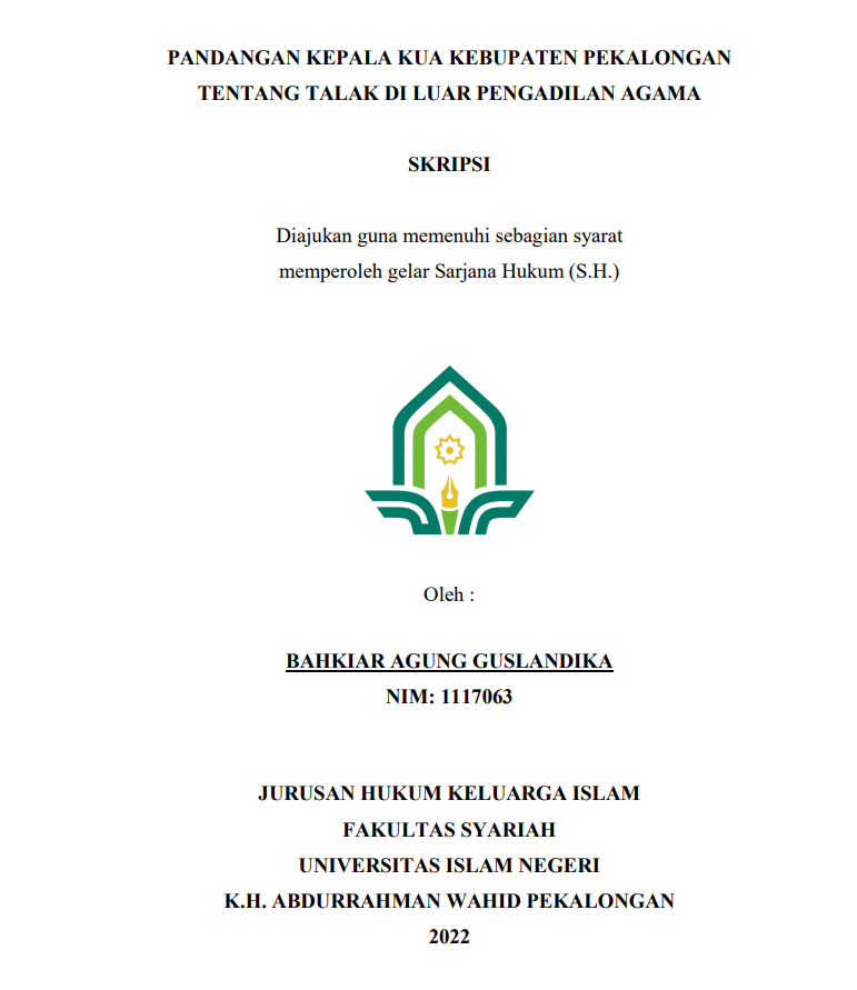 Image of Pandangan Kepala KUA Kabupten Pekalongan tentang Talak di Luar Pengadilan Agama