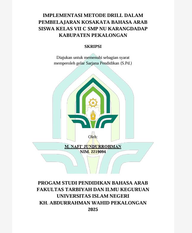 Image of Implementasi Metode Dril Dalam Pembelajaran Kosakata Bahasa Arab Siswa Kelas VII C SMP NU Karangdadap Kabupaten Pekalongan