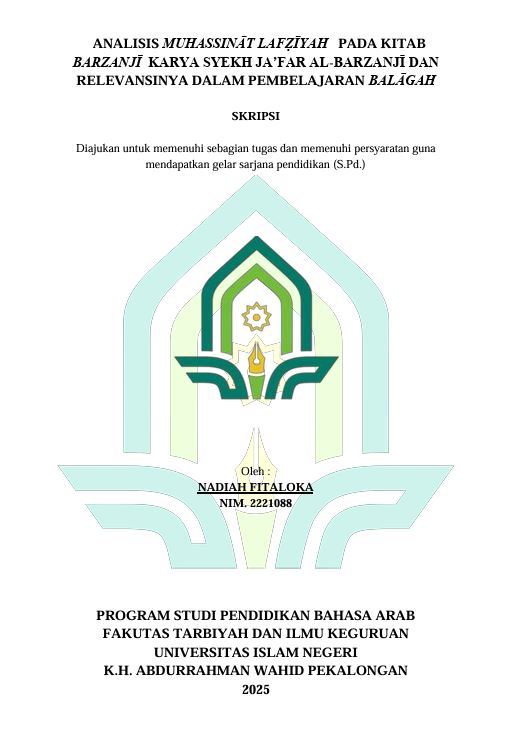 Image of Analisis Muhassinat Lafziyah Pada Kitab Barzanji Karya Syekh Ja'far Al-Barzanji Dan Relevansinya Dalam Pembelajaran Balagah