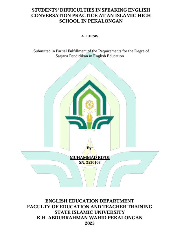 Image of Students' Difficulties In Speaking English Conversation Practice At An Islamic High School In Pekalongan