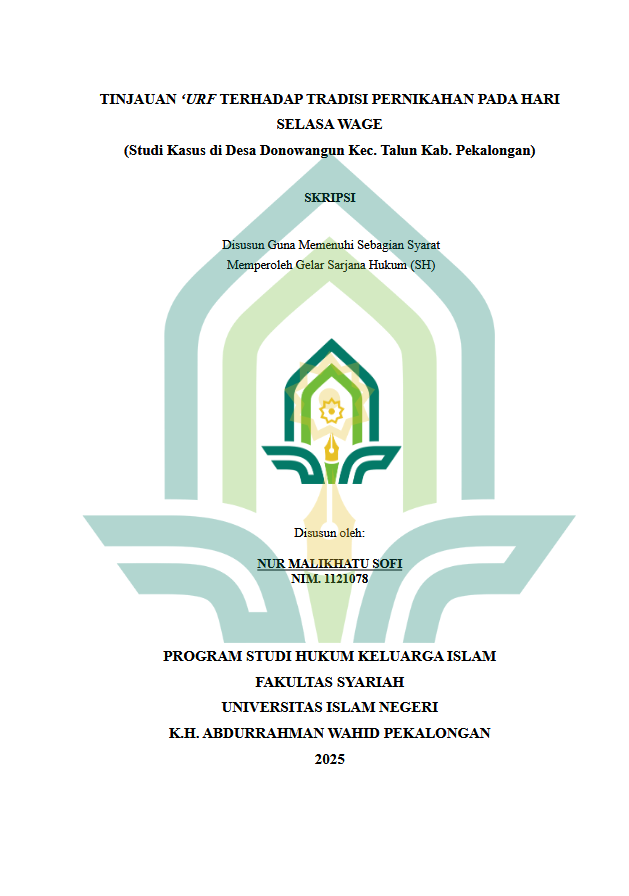 Image of Tinjauan 'Urf Terhadap Tradisi Pernikahan Pada Hari Selasa Wage (Studi Kasus Di Desa Donowangun Kec. Talun Kab. Pekalongan)