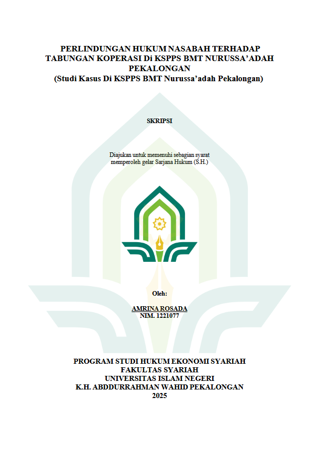 Image of Perlindungan Hukum Nasabah Terhadap Tabungan Koperasi Di KSPPS BMT Nurussa'adah Pekalongan (Studi Kasus Di KSPPS BMT Nurussa'adah Pekalongan )