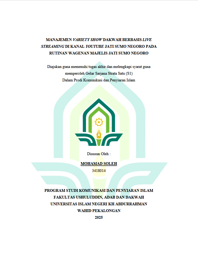 Image of Manajemen Variety Show Dakwah Berbasis Live Streaming Di Kanal Youtube Jati Sumo Negoro Pada Rutinan Wagenan Majlis Jati Sumo Negoro