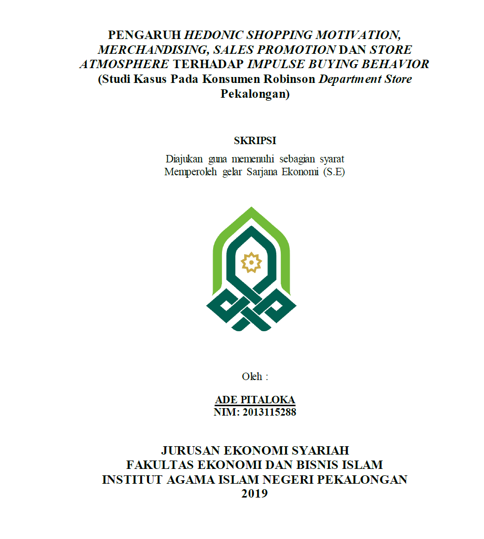 Image of Pengaruh Hedonic Shopping Motivation, Merchandising, Sales Promotion dan Store Atmosphere Terhadap Impulse Buying Behavior (Studi Kasus Pada Konsumen Robinson Department Store Pekalongan)
