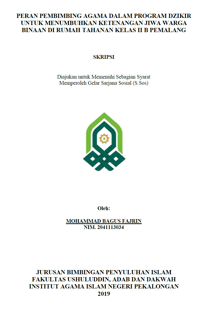 Image of Peran Pembimbing Agama Dalam Program Dzikir Untuk Menumbuhkan Ketenangan Jiwa warga Binaan Di Rumah Tahanan kelas II B Pemalang