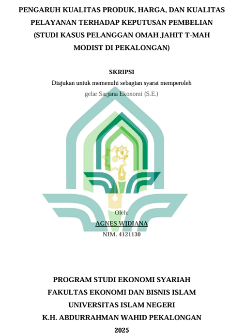 Image of Pengaruh kualitas Produk,Harga ,dan Kualitas Pelayanan Terhadap Keputusan Pembelian (Studi Kasus Pelanggan Omah Jahit T-Mah Modist di Pekalongan)