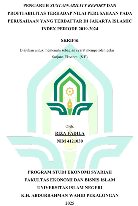 Image of Pengaruh Sustainability Report dan Profitabilitas Terhadap Nilai Perusahaan Pada Perusahaan Yang Terdaftar di Jakarta Islamic Index Periode 2019-2024
