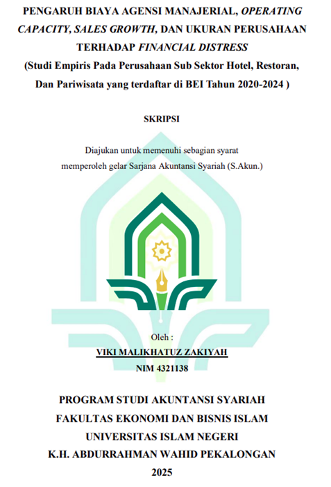 Image of Pengaruh Biaya Agensi Manajerial Operating Capacity, Sales Growth, dan Ukuran Perusahaan Terhadap Financial Distress (Studi Empiris Pada Perusahaan Sub Sektor Hotel, Restoran,dan Priwisata Yang Terdaftar di BEI Tahun 2020-2024)