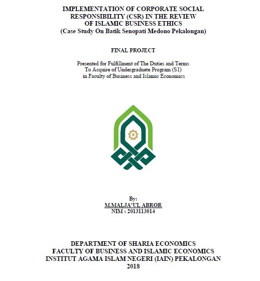 Image of Implementation Of Corporate Social Responbility (CSR) In The Review Of Islamic Business Ethics (Case Study On Batik Senopati Medono Pekalongan)