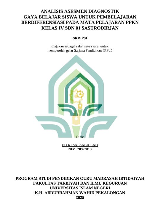 Image of Analisis Asesmen Diagnostik Gaya Belajar Siswa Untuk Pembelajaran Berdiferensiasi Pada Mata Pelajaran PPKN Kelas IV SDN 01 Sastrodirjan