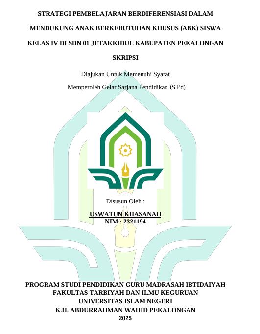 Image of Strategi Pembelajaran Berdiferensiasi dalam Mendukung Anak Bekebutuhan Khusus (ABK) Siswa Kelas IV di SDN 01 Jetakkidul Kabupaten Pekalongan