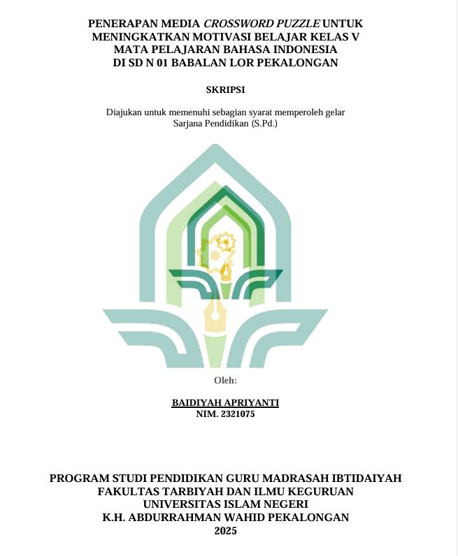 Image of Penerapan Media Crossword Puzzle untuk Meningkatkan Motivasi Belajar Kelas V Mata Pelajaran Bahasa Indonesia di SD N 01 Babalan Lor Pekalongan