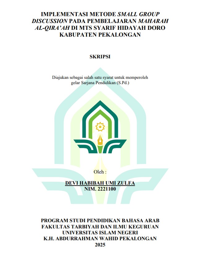 Image of Implementasi Metode Small Group Discussion Pada Pembelajaran Maharah Al-Qira'ah di Mts Syarif Hidayah Doro Kabupaten Pekalongan