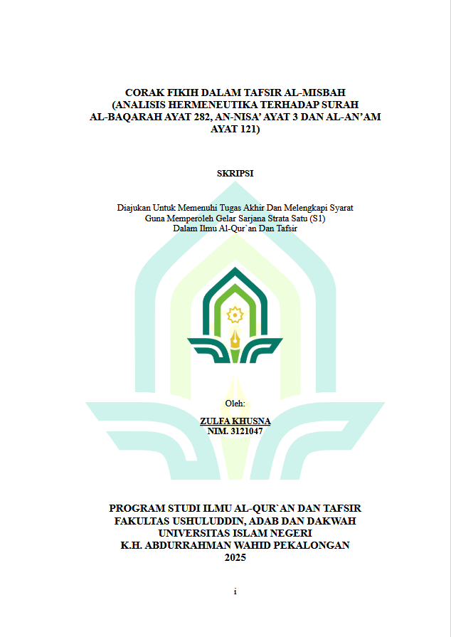 Image of Corak Fikih Dalam Tafsir Al- Misbah (Analisis Hermeneutika Terhadap Surah Al-Baqarah Ayat 282, An-Nisa' Ayat Al-An'am Ayat 121)