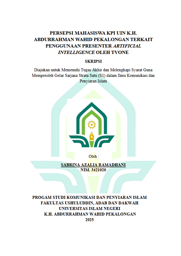 Image of Persepsi Mahasiswa KPI UIN K.H. Abdurrahman Wahid Pekalongan Terkait Penggunaan Presenter Artifical Intelligence Oleh TVONE