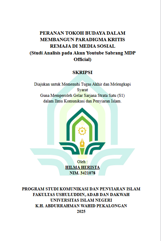 Image of Peranan Tokoh Budaya Dalam Membangun Paradigma Kritis Remaja Di Media Sosial (Studi Analisis Pada Akun Yautube Sabrang MDP Official)