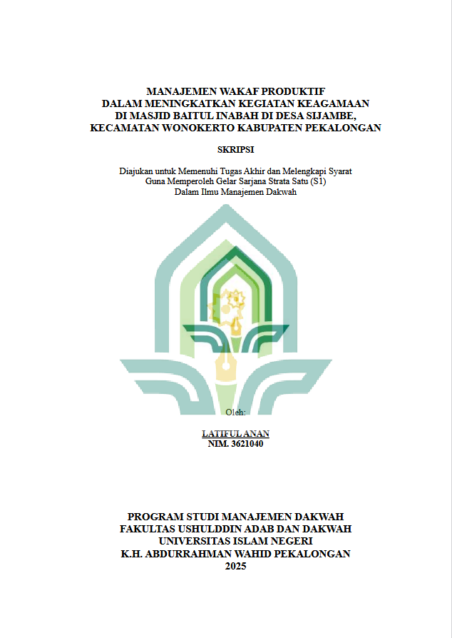 Image of Manajemen Wakaf Produktif Dalam Meningkatkan Kegiatan Keagamaan di Masjid Baitul Inabah di Desa Sijambe, Kecamatan Wonokerto Kabupaten Pekalongan