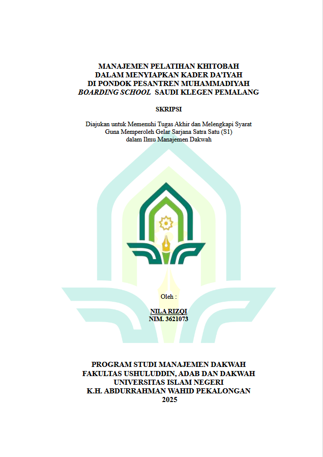 Image of Manajemen Pelatihan Khitobah Dalam Menyiapkan Kader Da'iyah Di Pondok Pesantren Muhammadiyah Boarding School Saudi Klegen Pemalang